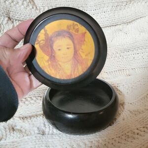 Vintage Wood Dresser or Jewelry Box w/ Edna Hibel Asian Child Design